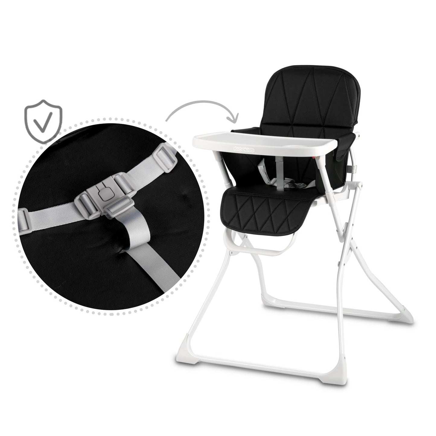 High Chair for Feeding, Black, Foldable, Easy Clean