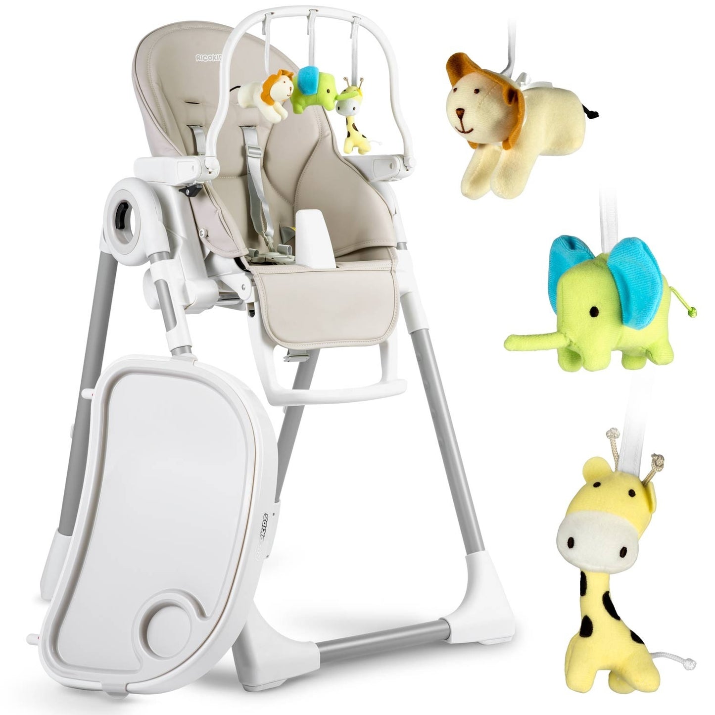 Highchair with table, Belo lounger, gray + bar