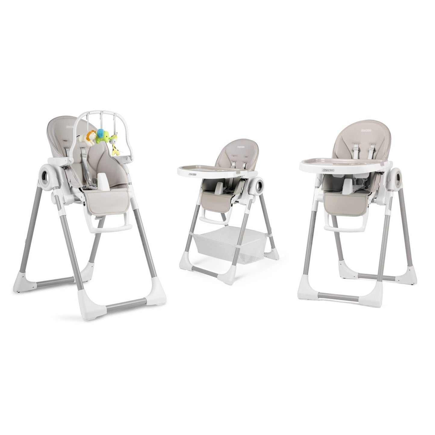 Highchair with table, Belo lounger, gray + bar