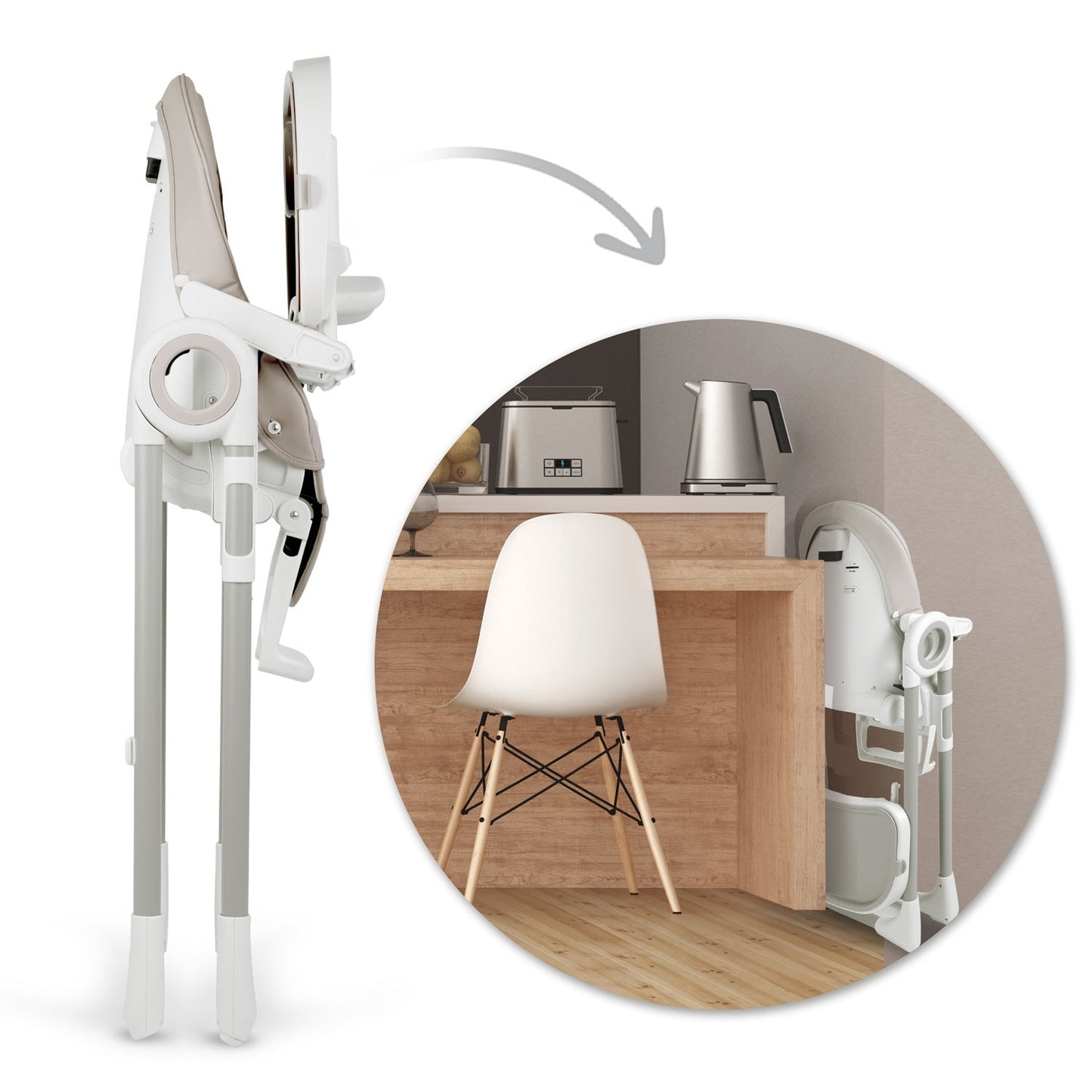 Highchair with table, Belo lounger, gray + bar