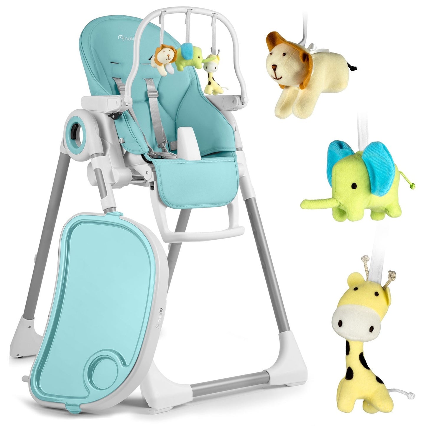 High chair with table and rocking chair Belo Blue + Play arch with toys