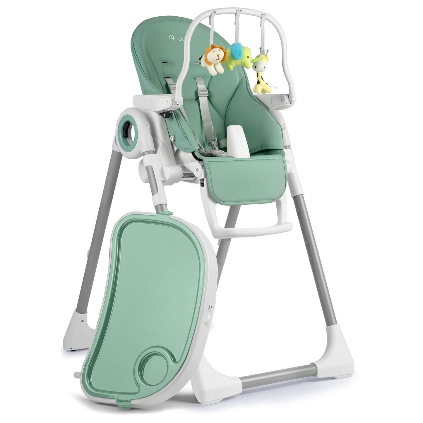 High chair with table, lounge chair Belo green + toy arch