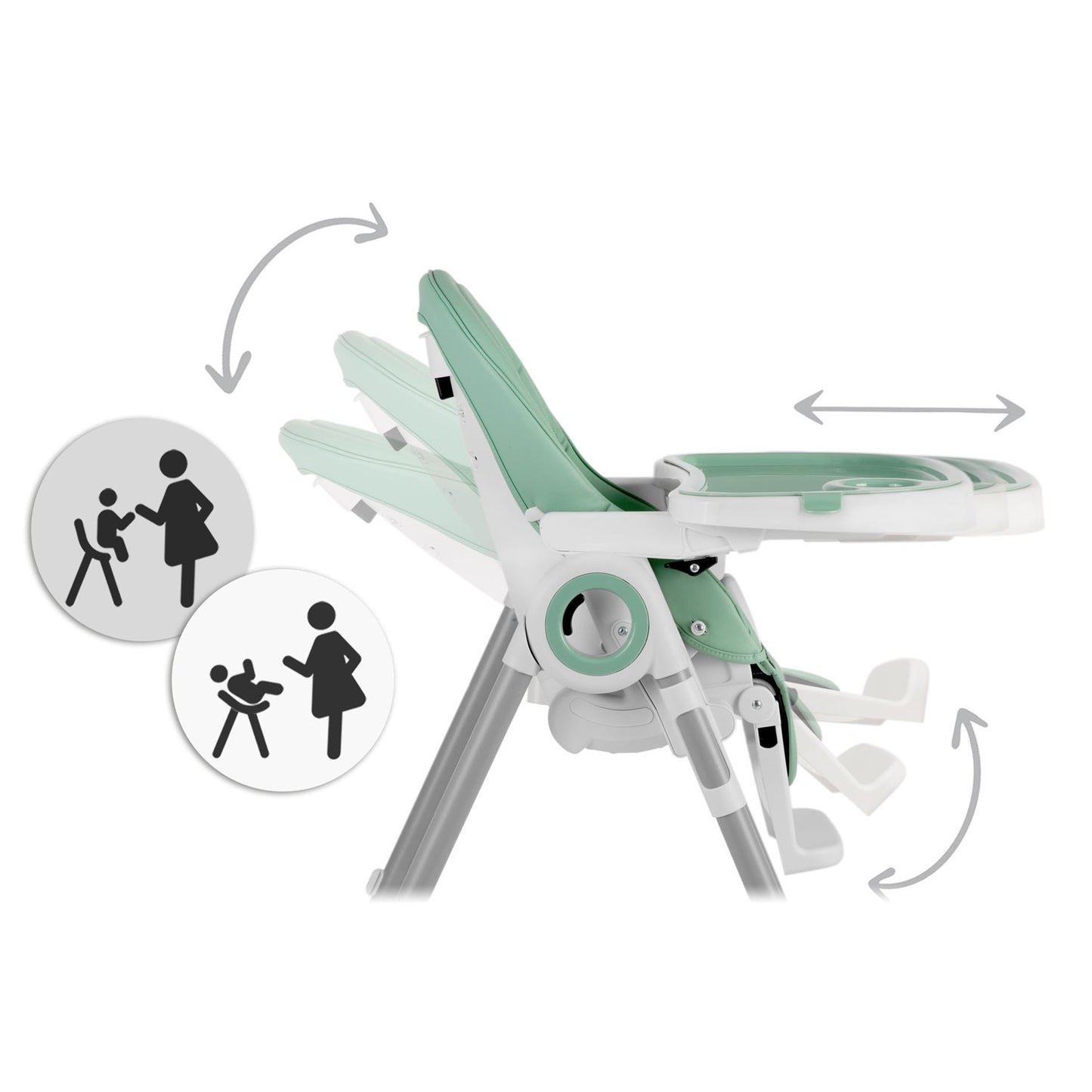 High chair with table, lounge chair Belo green + toy arch