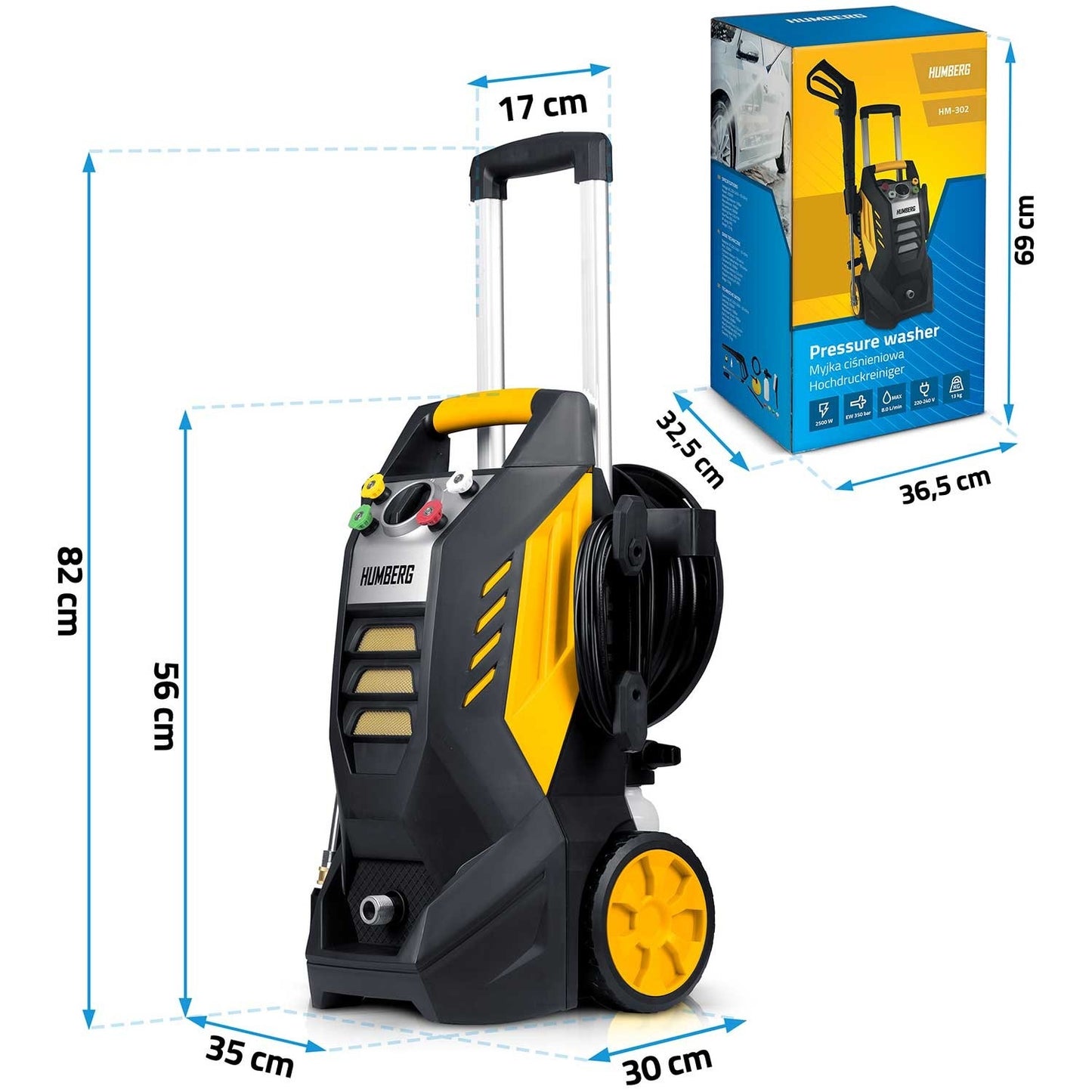 High pressure washer with hose reel 2500W Humberg HM-302