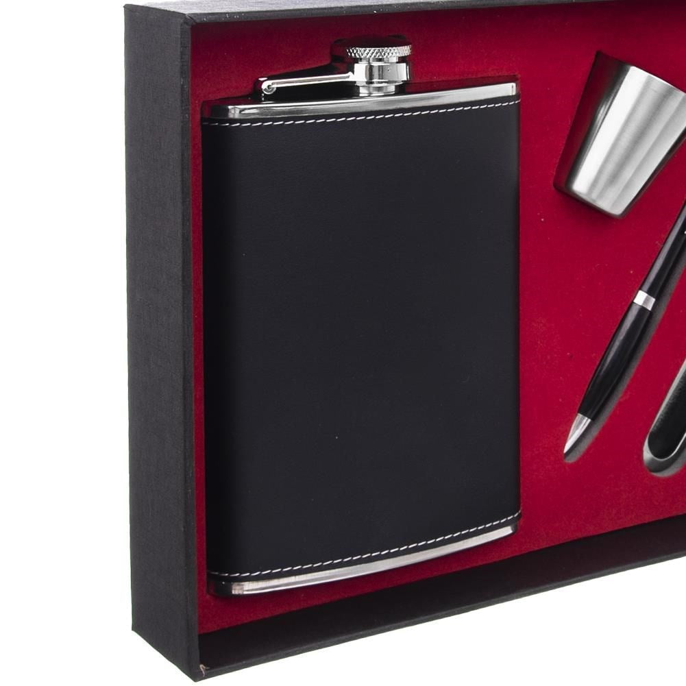 Hip flask, glass, pen and pocket knife, steel, 4 pcs.
