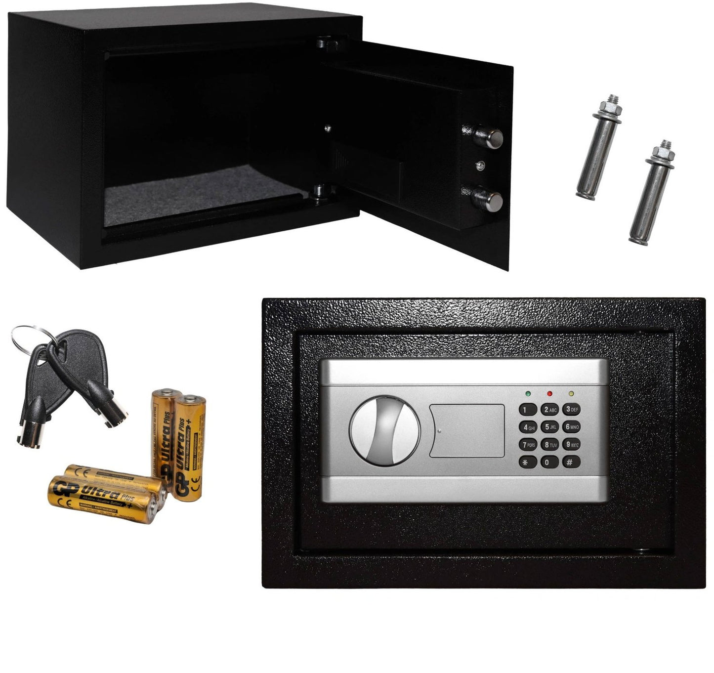 Home safe with electronic lock, key or code access, 31x20x20 cm