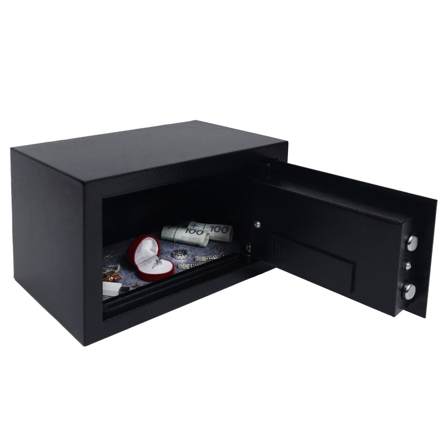 Home safe with electronic lock, key or code access, 31x20x20 cm