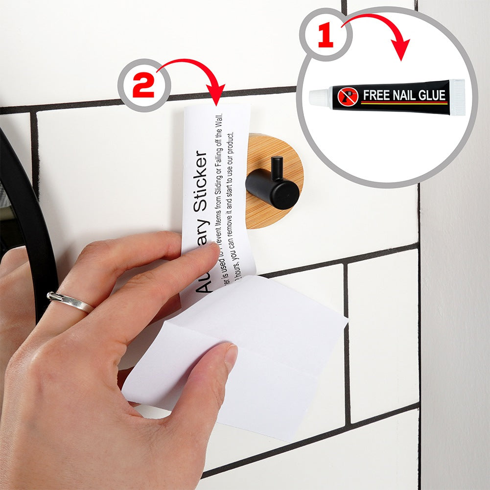 Hook hanger self-adhesive wooden metal black 5x3.5 cm