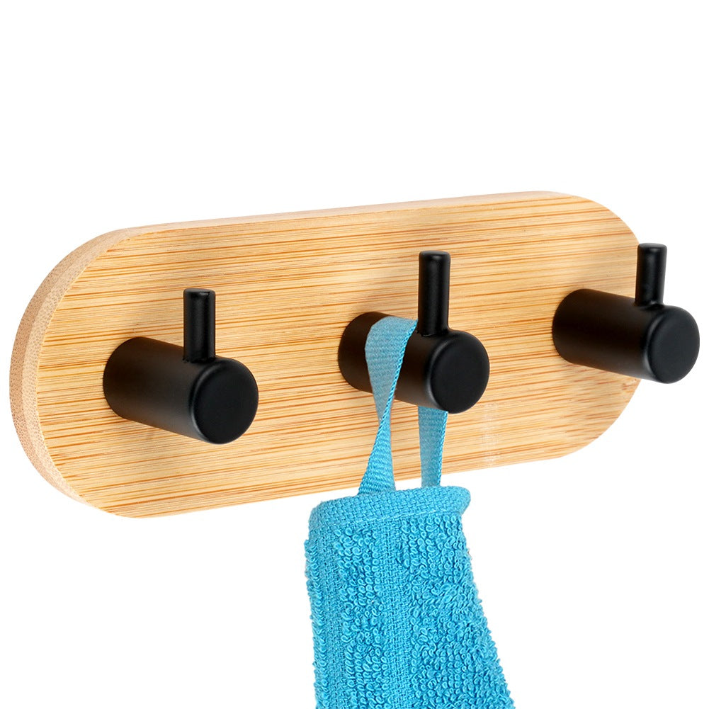 Hook hanger self-adhesive wooden metal black triple 14x3.5x5 cm