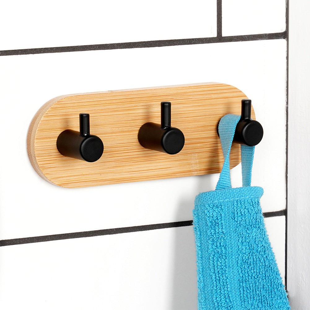 Hook hanger self-adhesive wooden metal black triple 14x3.5x5 cm