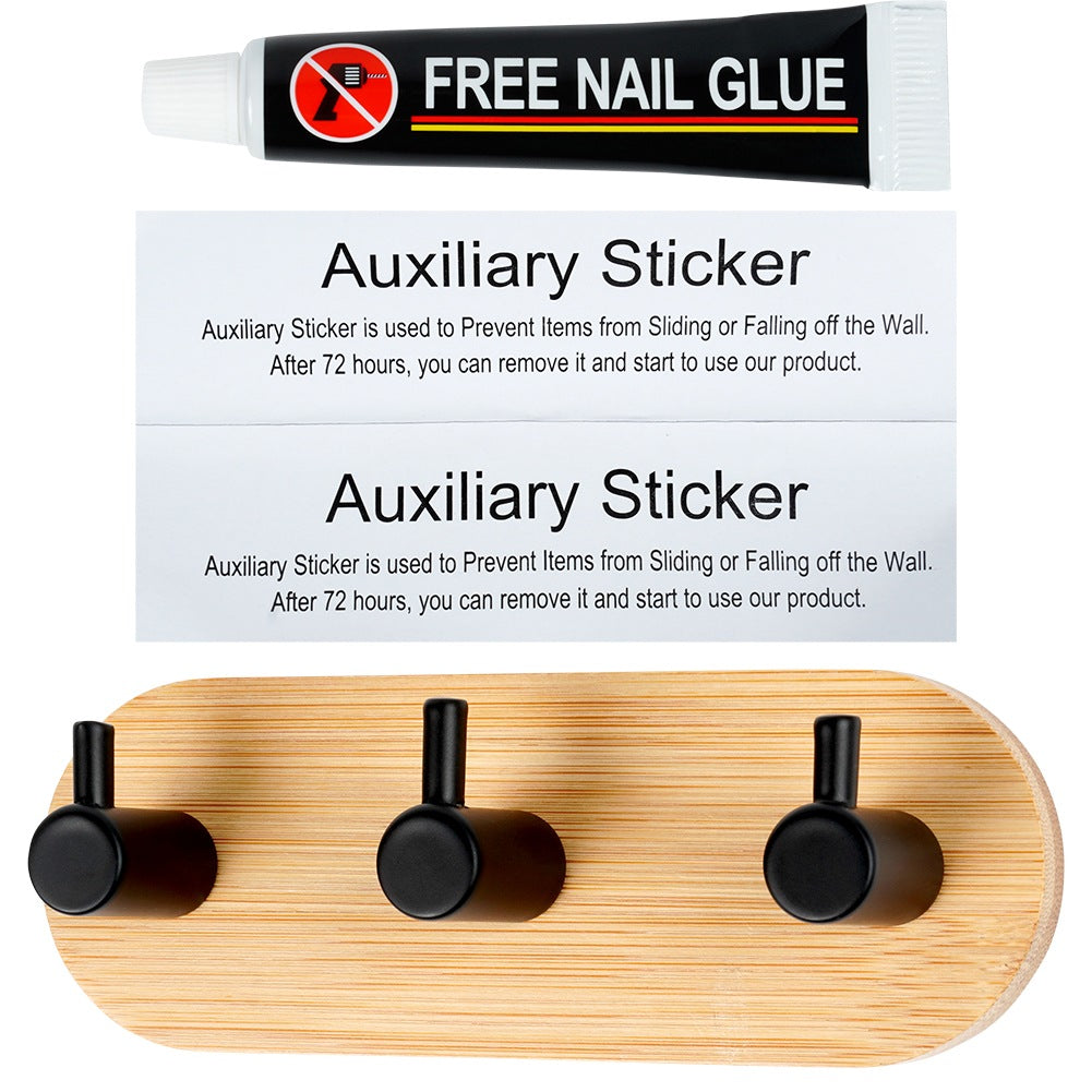 Hook hanger self-adhesive wooden metal black triple 14x3.5x5 cm