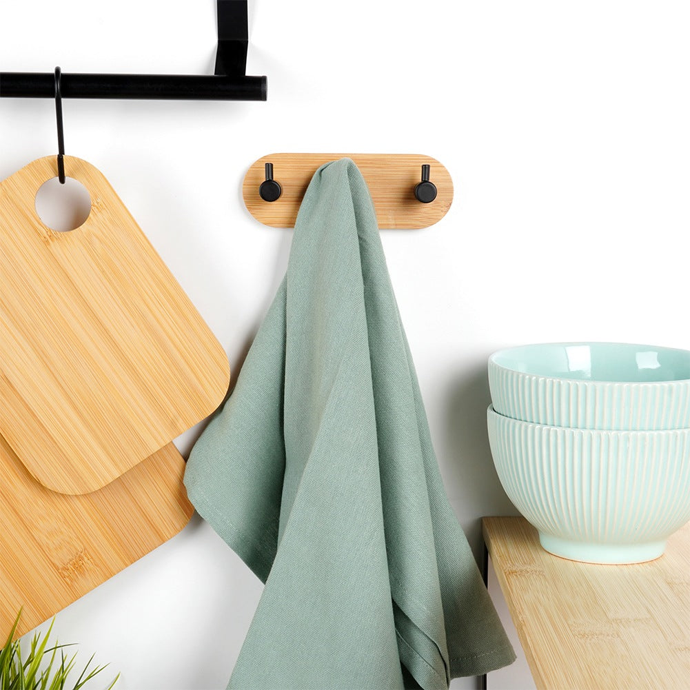 Hook hanger self-adhesive wooden metal black triple 14x3.5x5 cm
