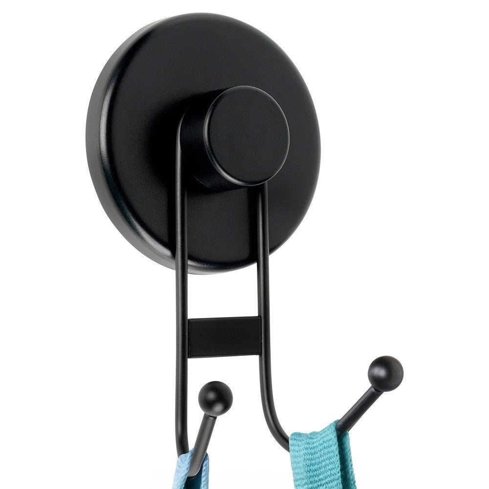 Hook metal hanger black with suction cup double 6.5x5.5x10 cm