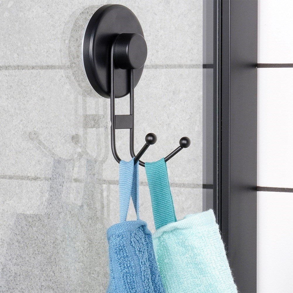 Hook metal hanger black with suction cup double 6.5x5.5x10 cm