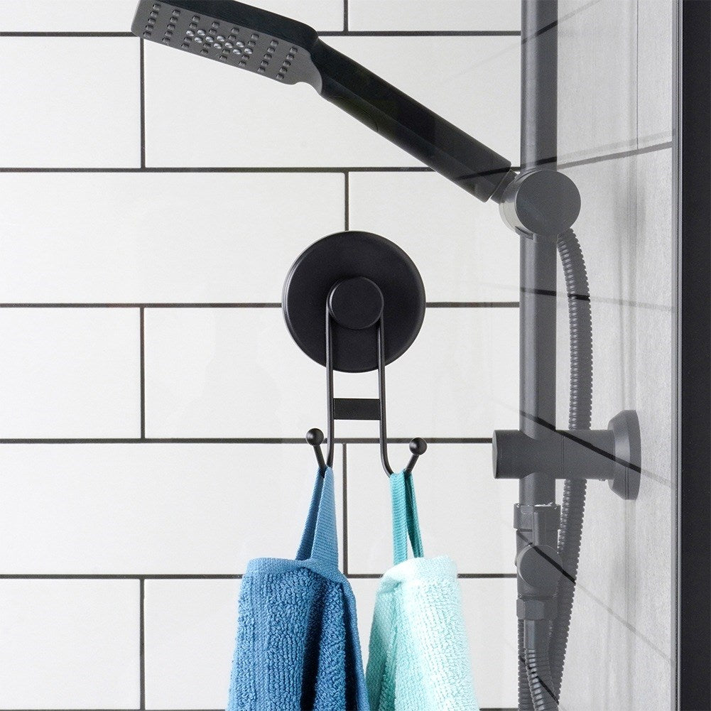 Hook metal hanger black with suction cup double 6.5x5.5x10 cm
