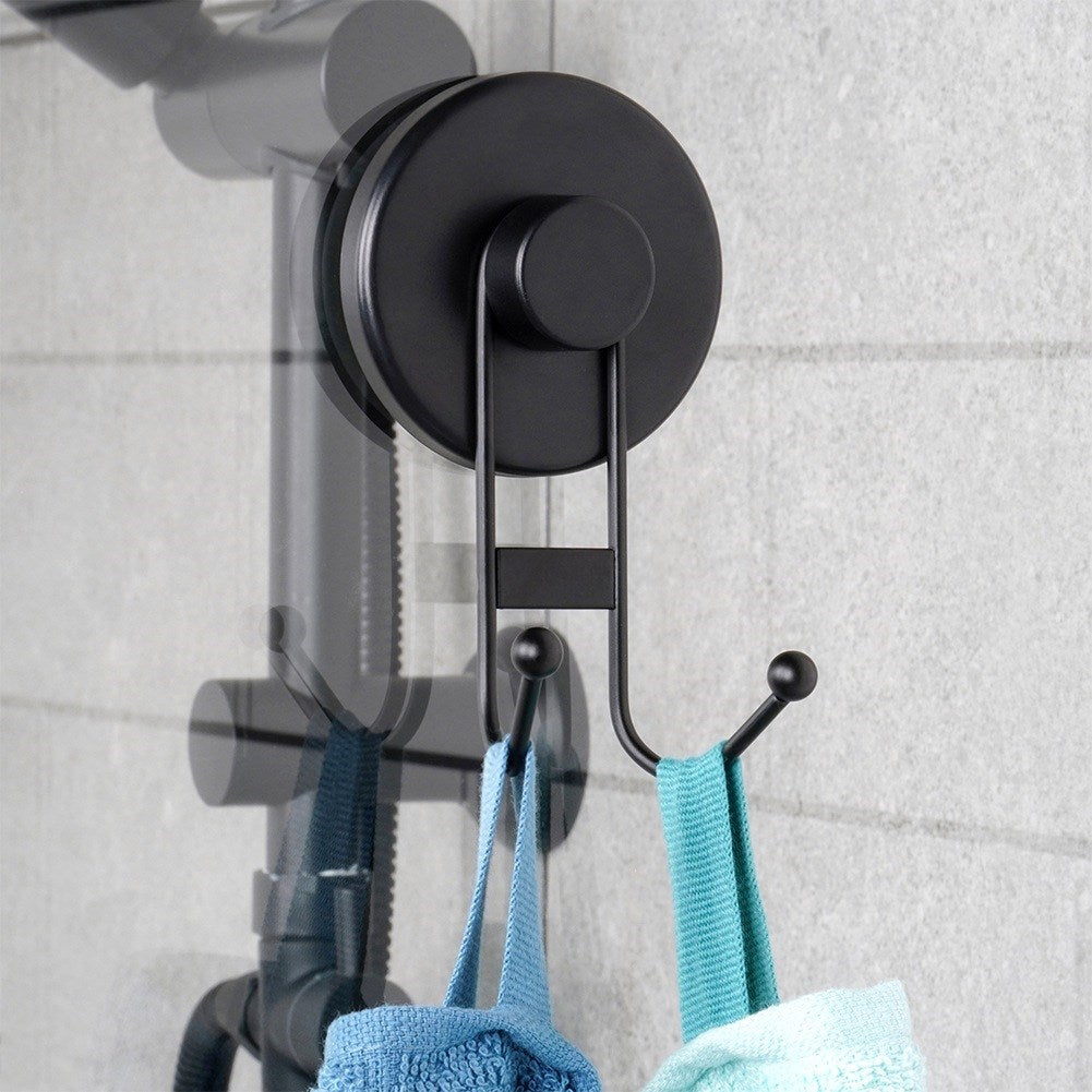Hook metal hanger black with suction cup double 6.5x5.5x10 cm