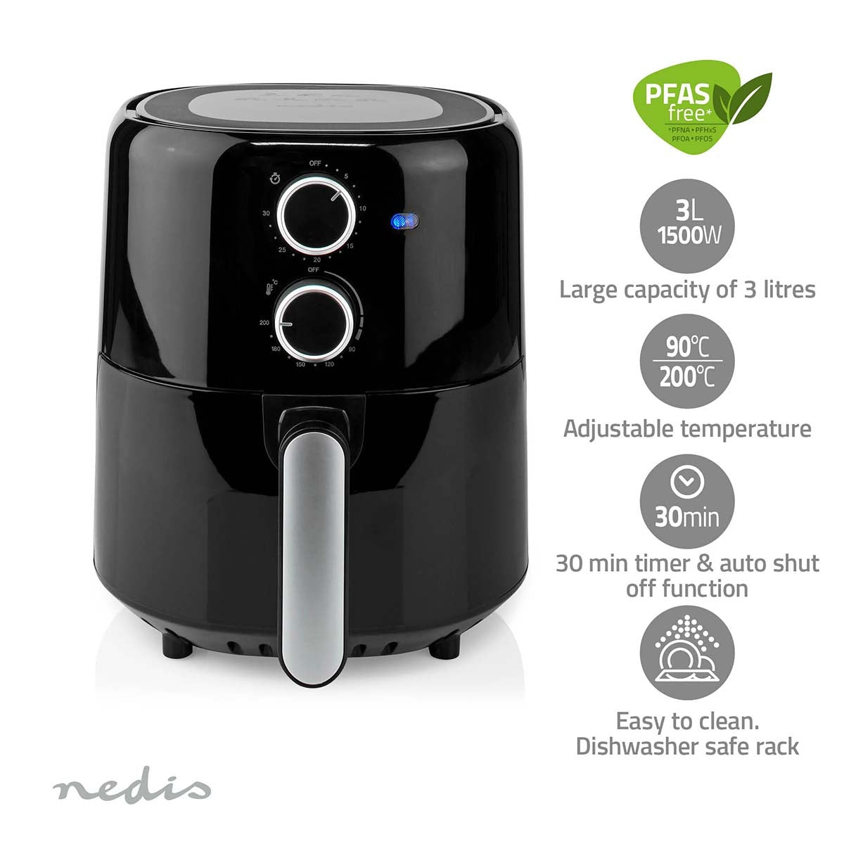 Hot Air Fryer | 3 l | Timer: 30 min | Analog | Black