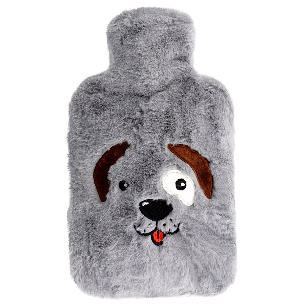 Hot Water Bottle with Gray Dog Cover, 1.8L Capacity
