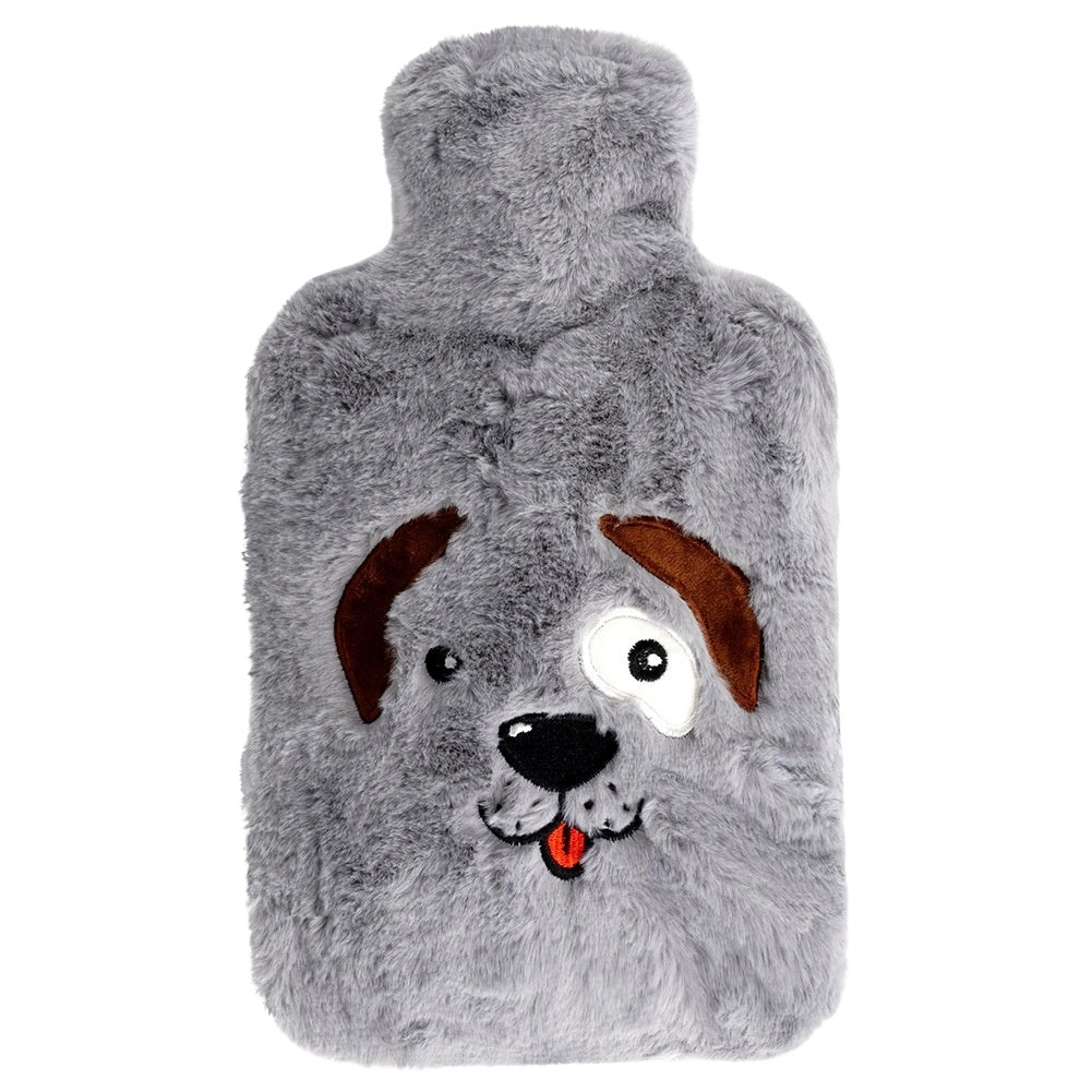 Hot Water Bottle with Gray Dog Cover, 1.8L Capacity