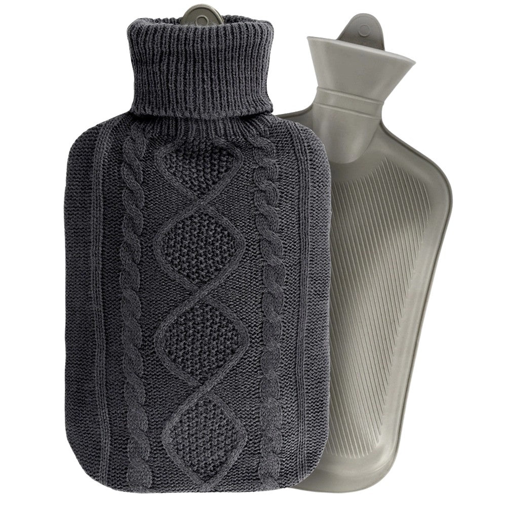 Hot Water Bottle with Gray Knit Cover, 2L Capacity