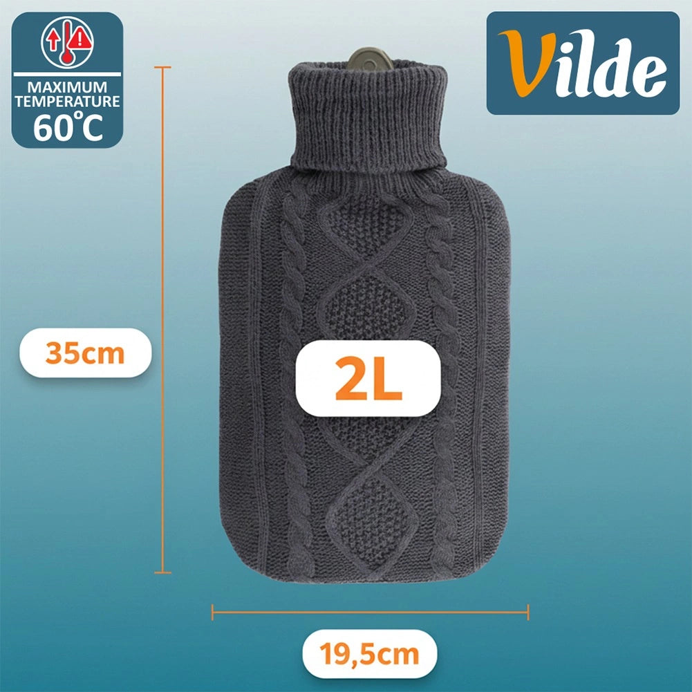 Hot Water Bottle with Gray Knit Cover, 2L Capacity