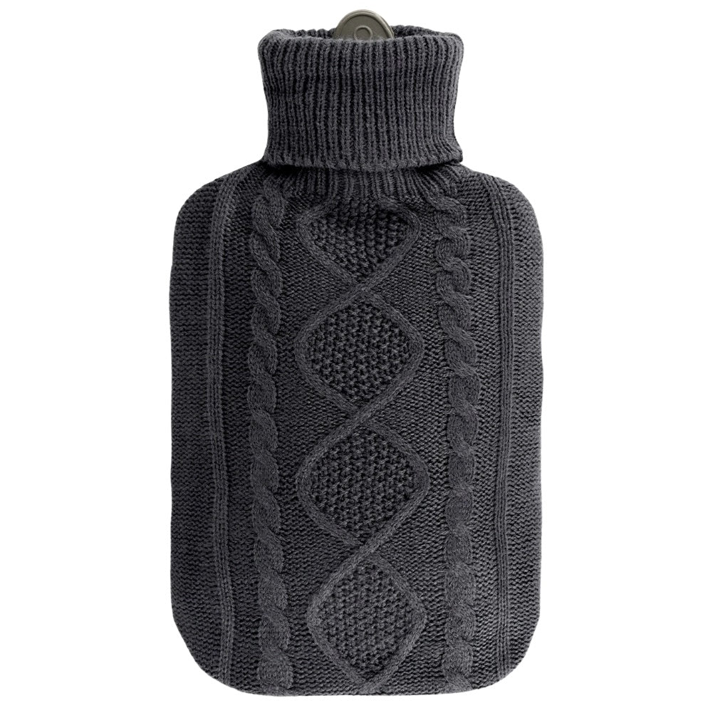 Hot Water Bottle with Gray Knit Cover, 2L Capacity