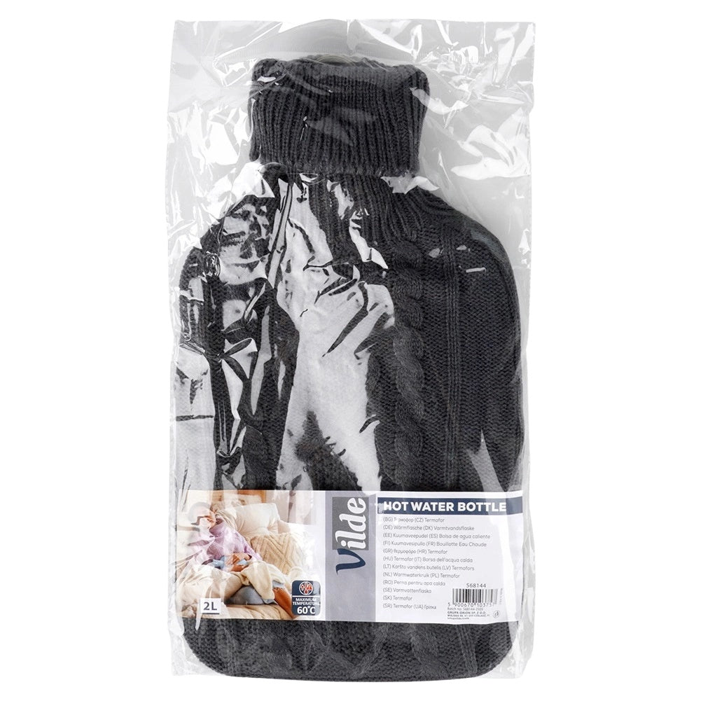 Hot Water Bottle with Gray Knit Cover, 2L Capacity