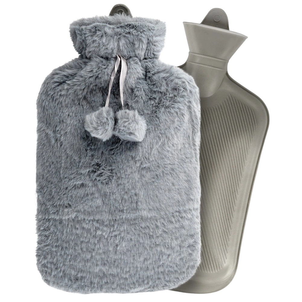 Hot Water Bottle with Gray Sleeve, 2L Capacity