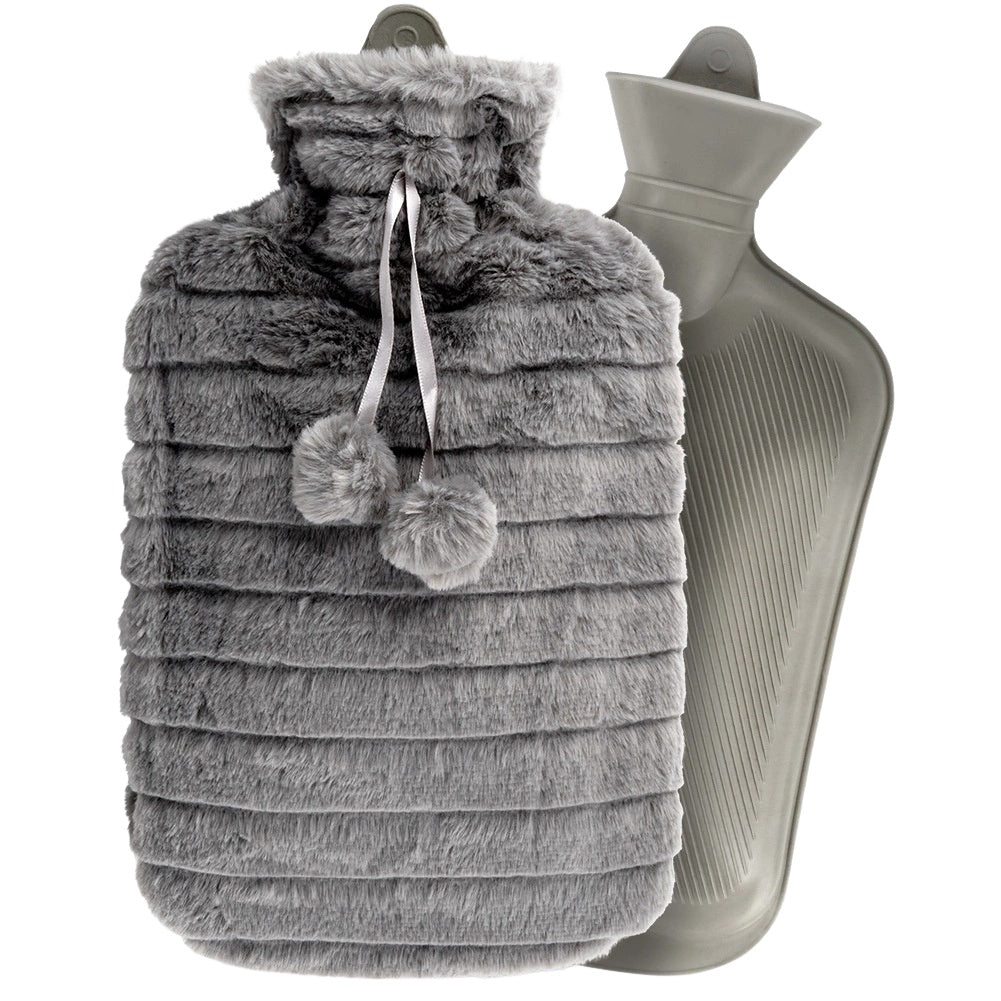 Hot Water Bottle with Gray Sleeve, 2L Capacity