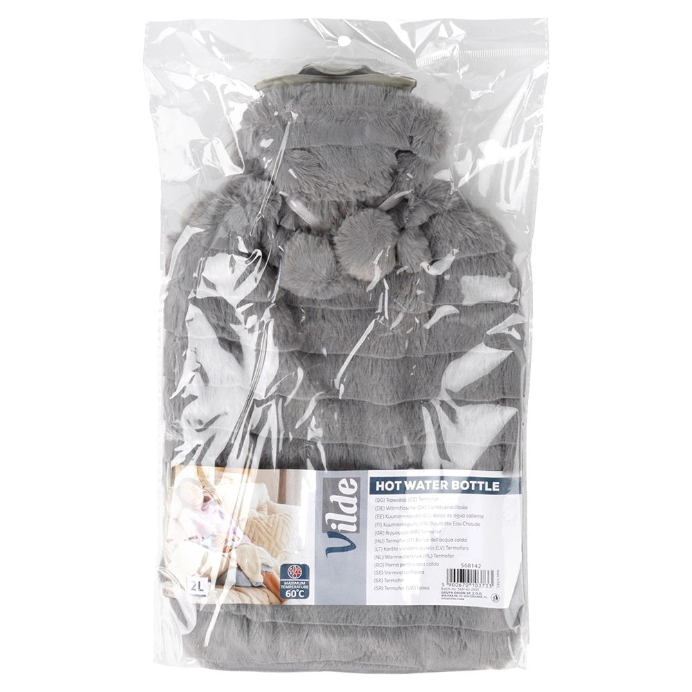 Hot Water Bottle with Gray Sleeve, 2L Capacity