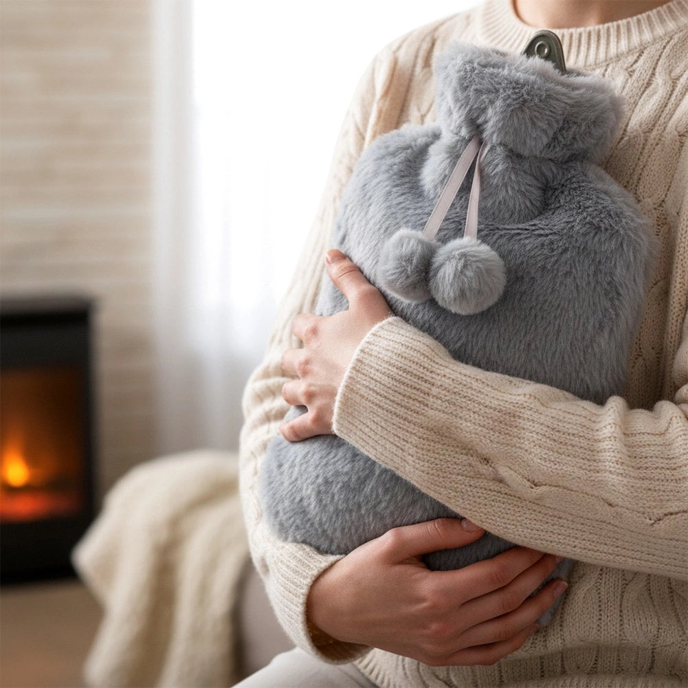Hot Water Bottle with Gray Sleeve, 2L Capacity