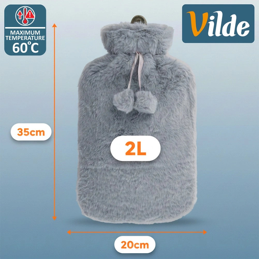 Hot Water Bottle with Gray Sleeve, 2L Capacity