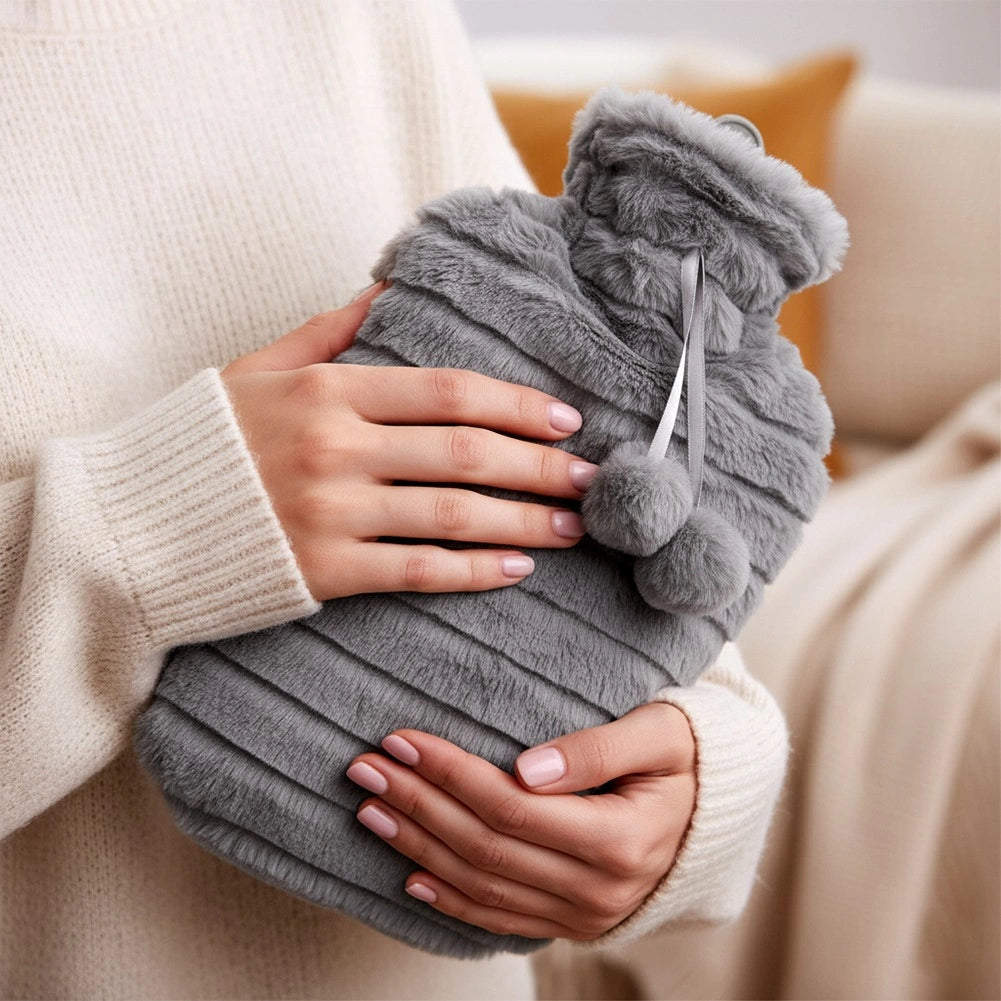Hot Water Bottle with Gray Sleeve, 2L Capacity