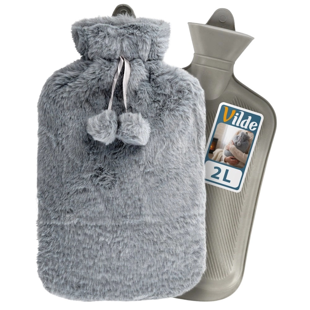 Hot Water Bottle with Gray Sleeve, 2L Capacity