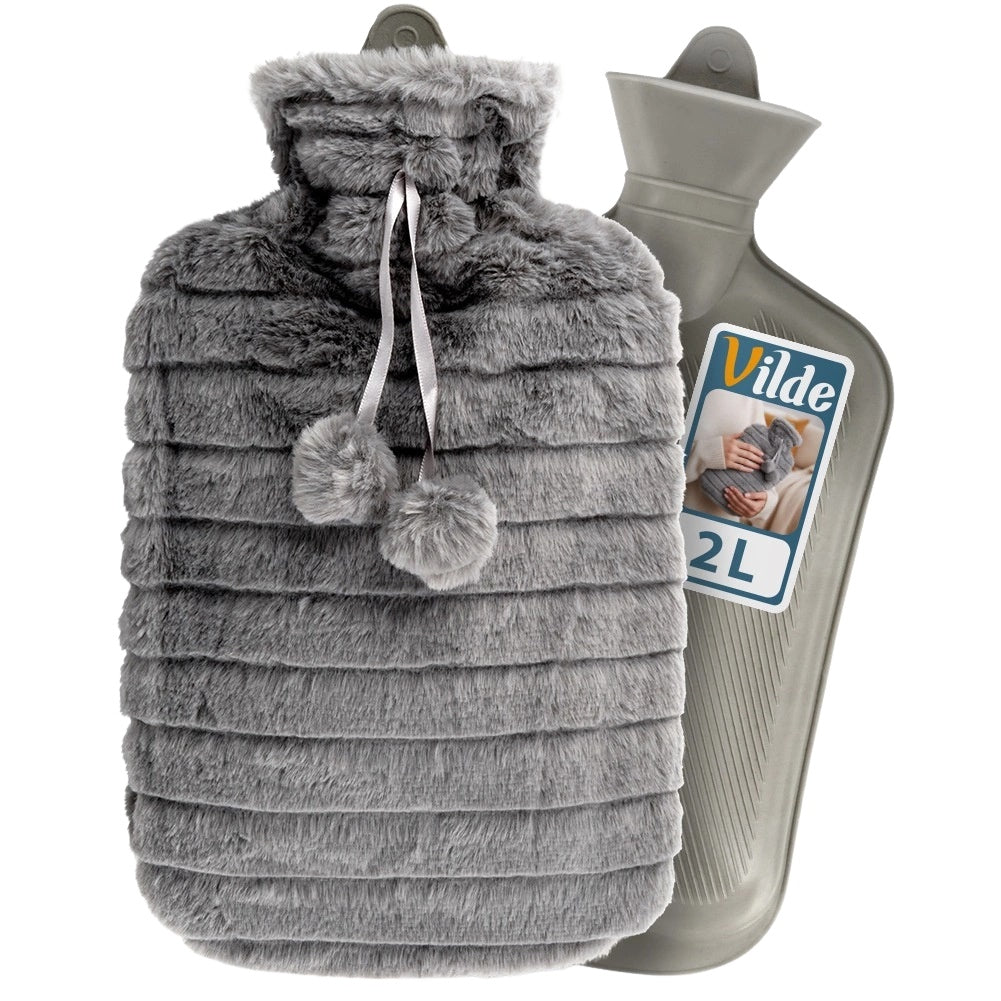 Hot Water Bottle with Gray Sleeve, 2L Capacity
