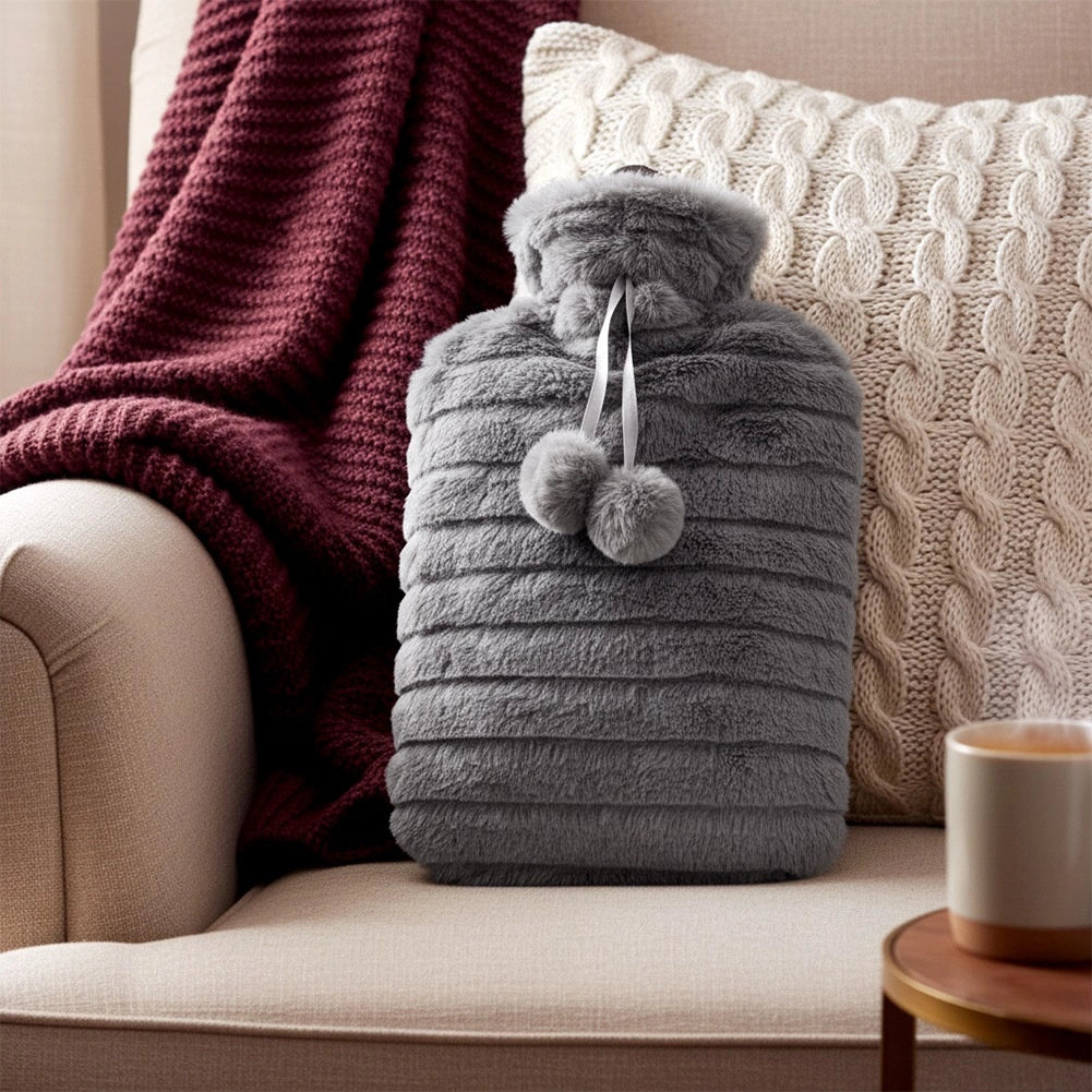 Hot Water Bottle with Gray Sleeve, 2L Capacity