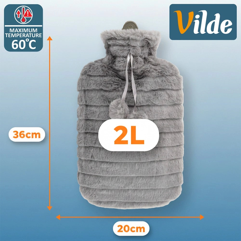 Hot Water Bottle with Gray Sleeve, 2L Capacity