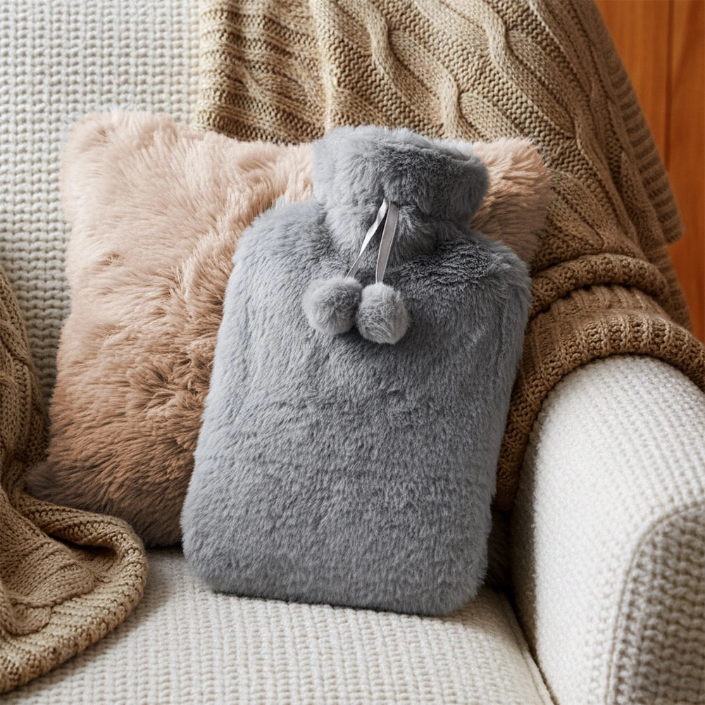 Hot Water Bottle with Gray Sleeve, 2L Capacity