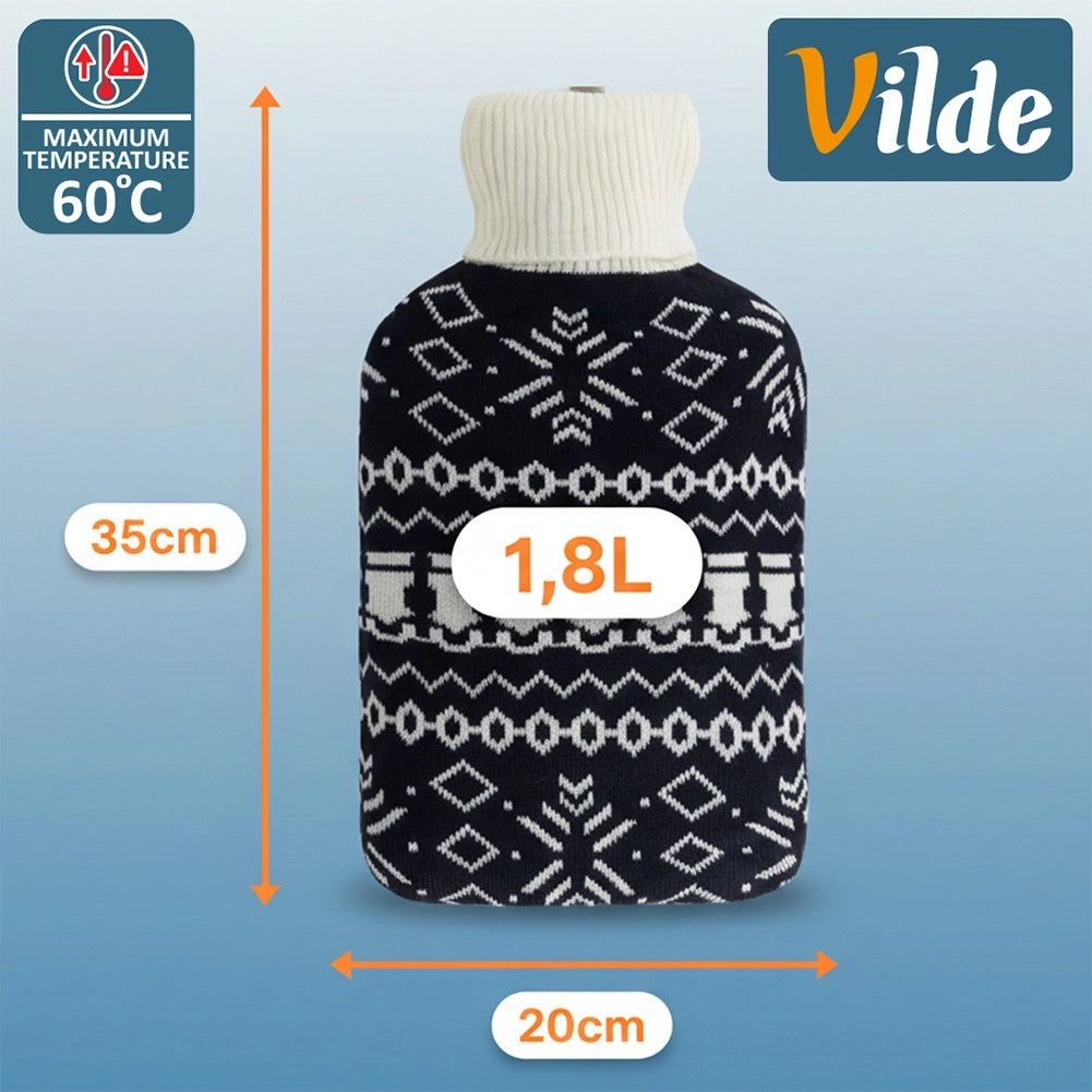 Hot Water Bottle with Sweater Cover, 1.8L Capacity