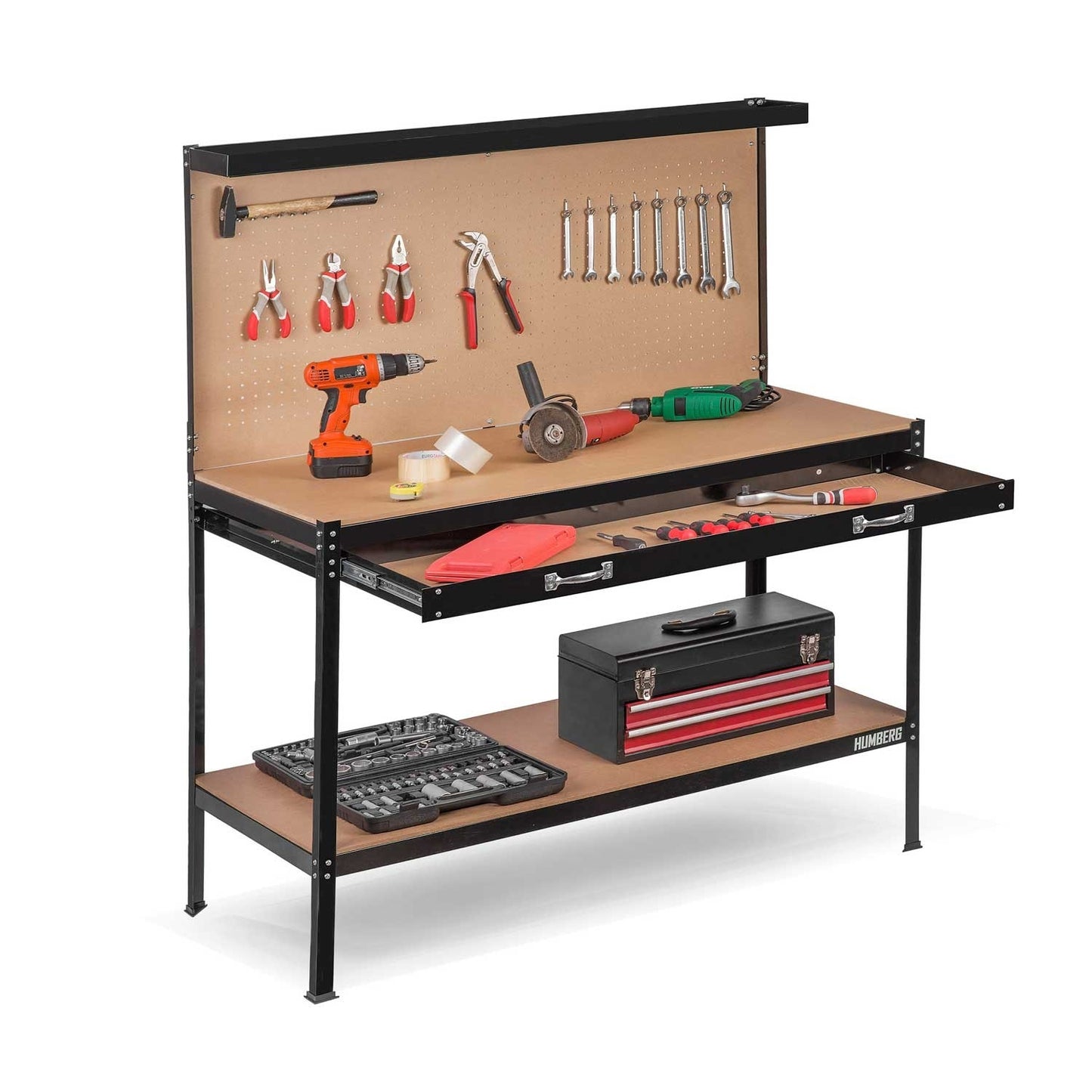 Humberg HM-590 black workshop work table with drawer
