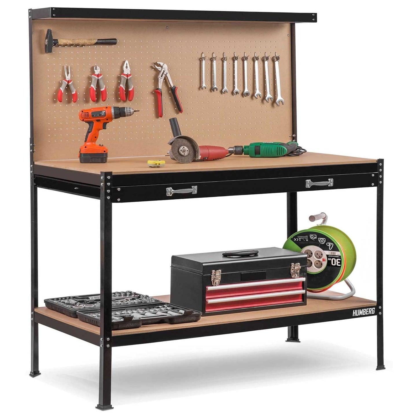 Humberg HM-590 black workshop work table with drawer