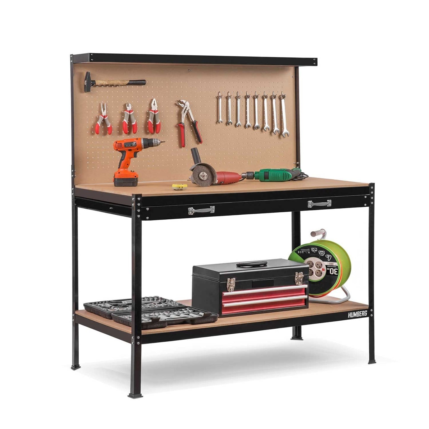 Humberg HM-590 black workshop work table with drawer