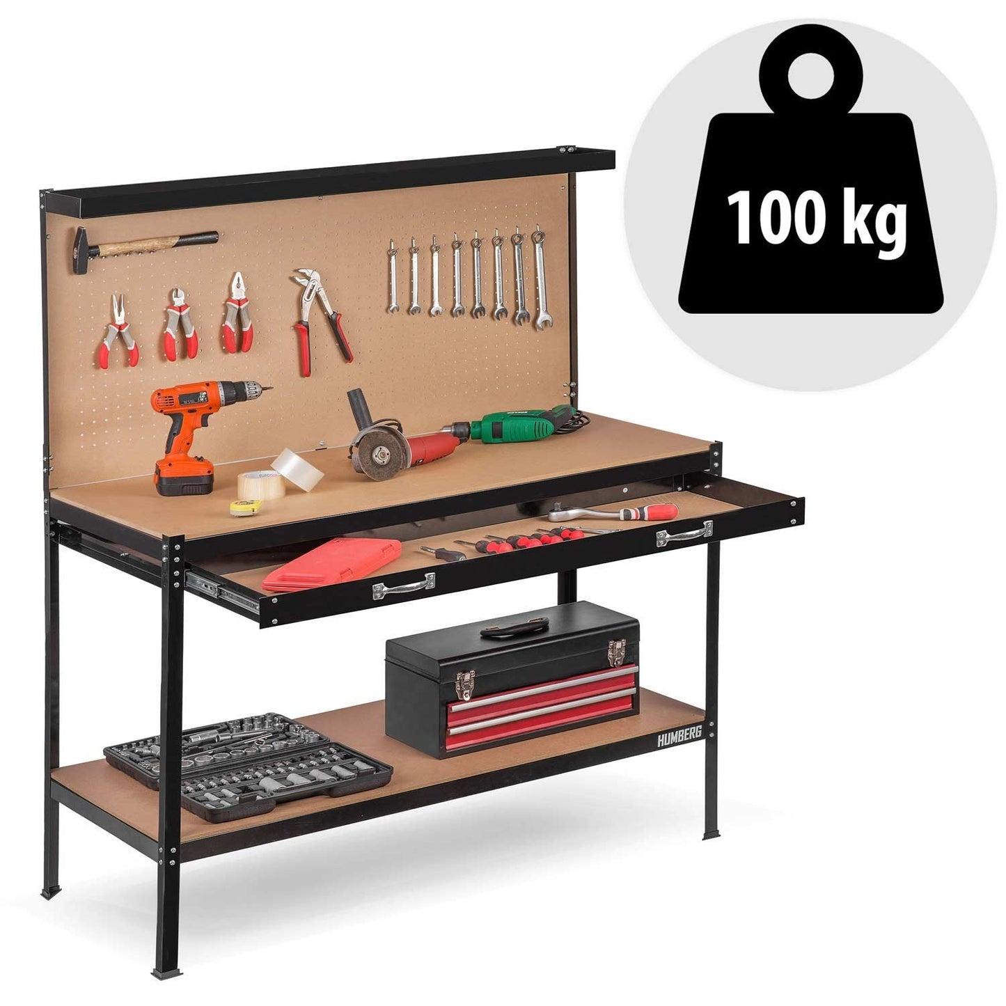 Humberg HM-590 black workshop work table with drawer