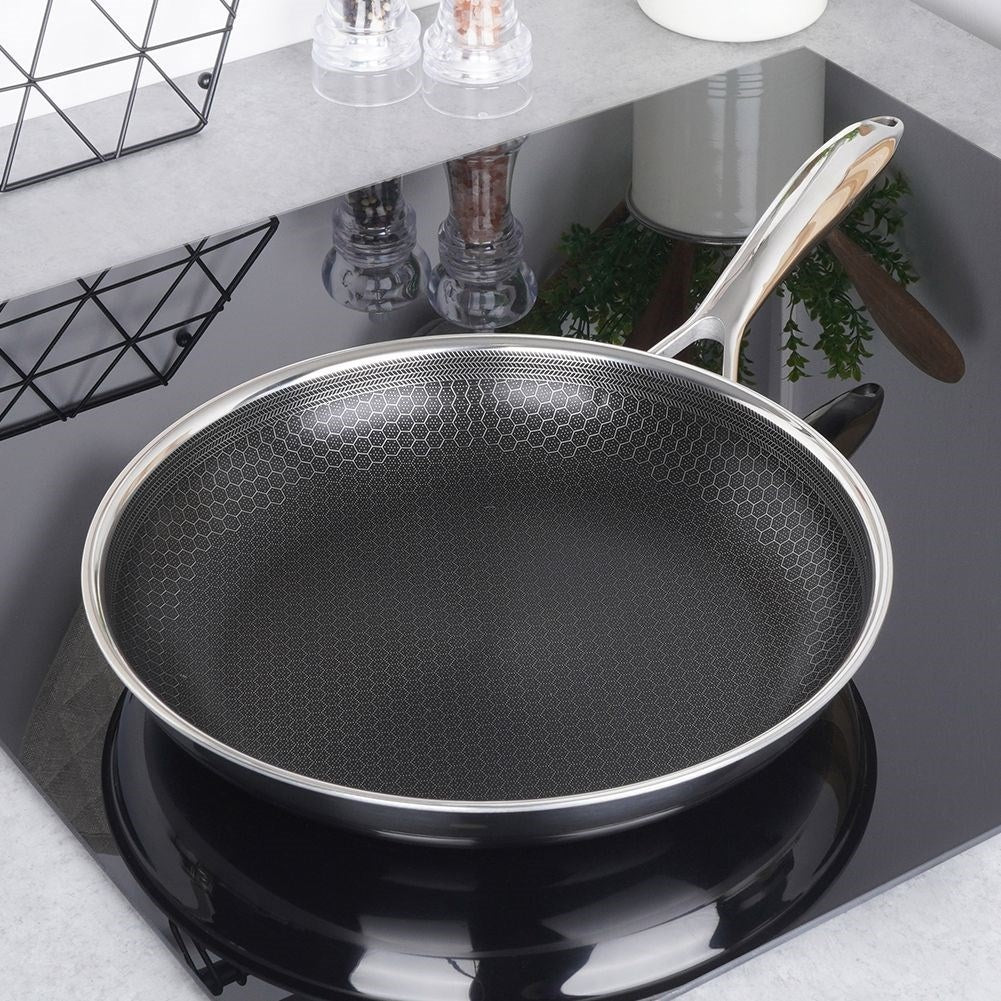 Hybrid Frying Pan: Non-stick & Stainless Steel, Metal Utensils OK