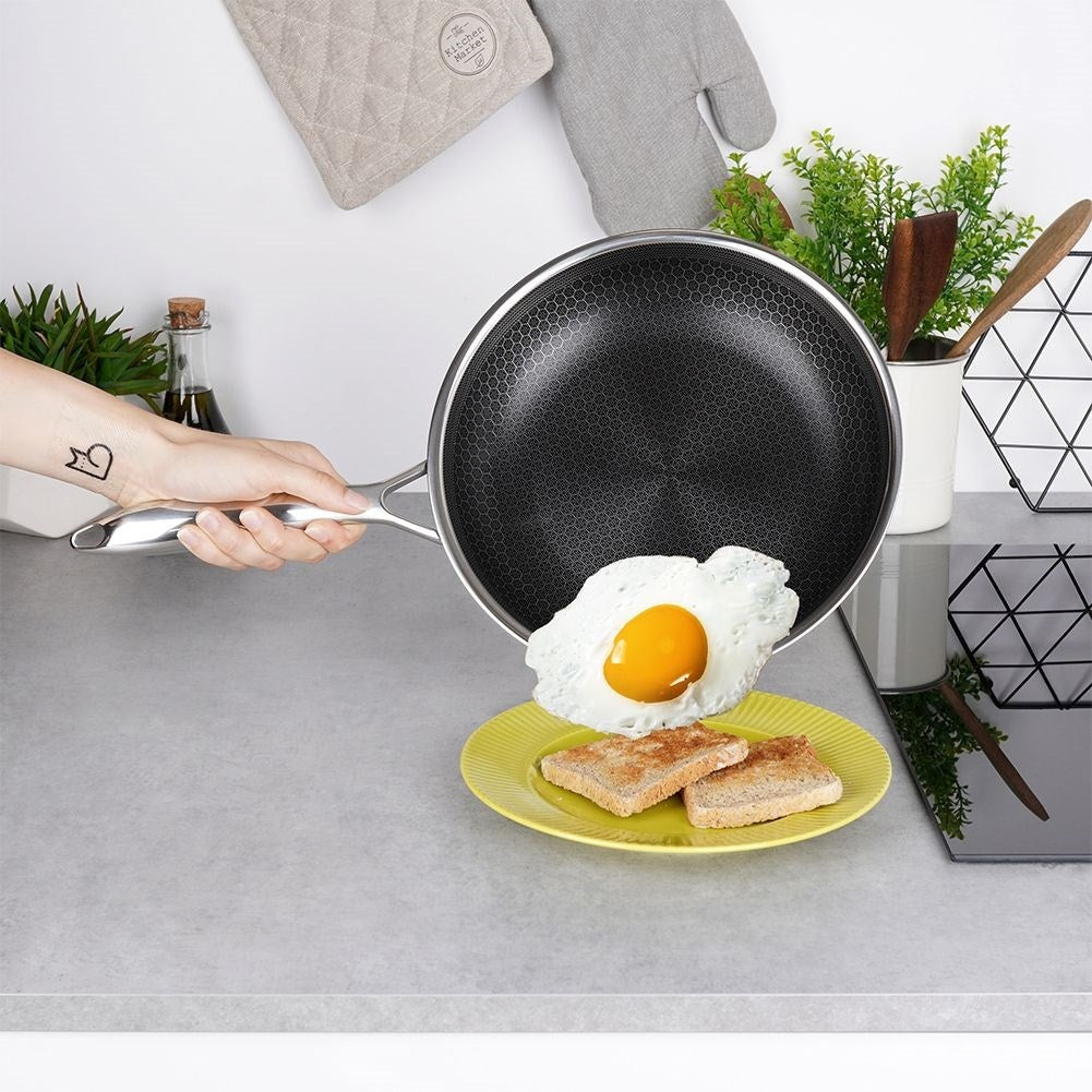 Hybrid Frying Pan: Non-stick & Stainless Steel, Metal Utensils OK