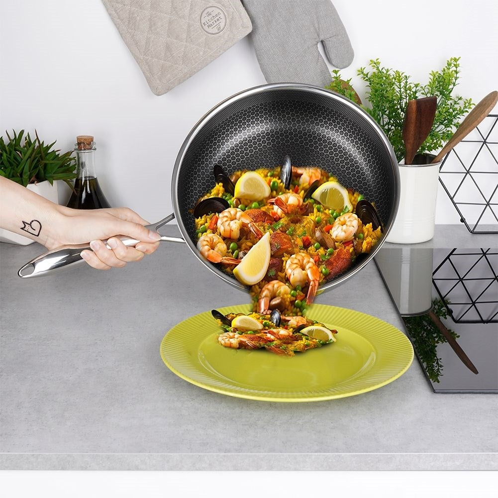 Hybrid frying pan: Non-stick, stainless, metal utensil safe