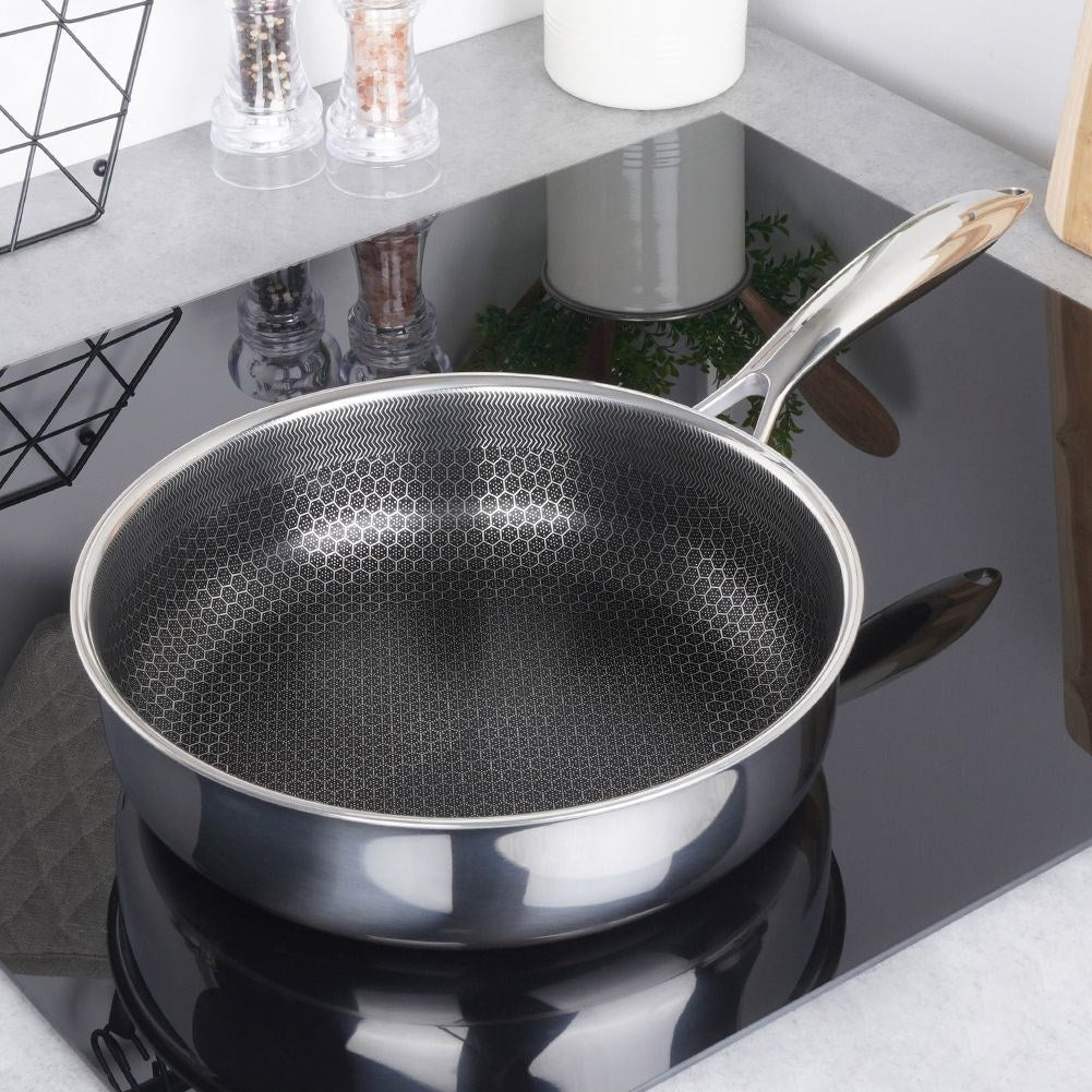 Hybrid frying pan: Non-stick, stainless, metal utensil safe