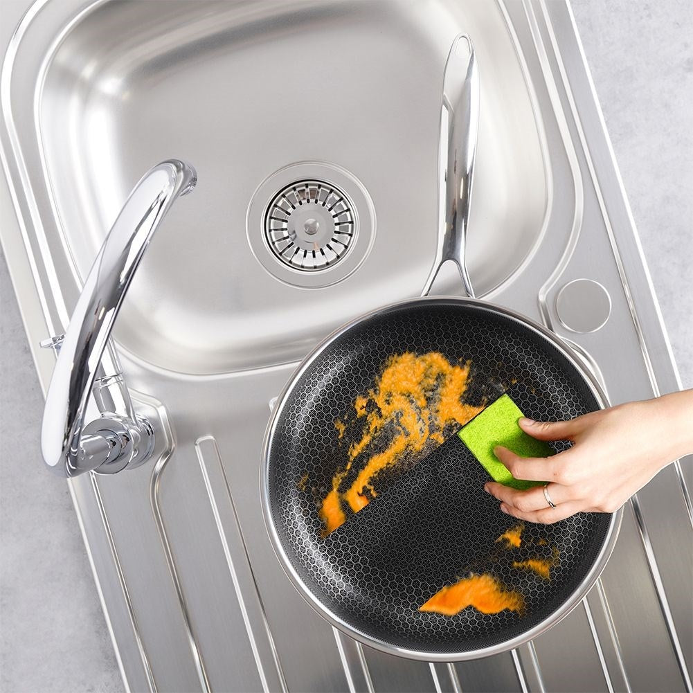 Hybrid frying pan: Non-stick, stainless, metal utensil safe