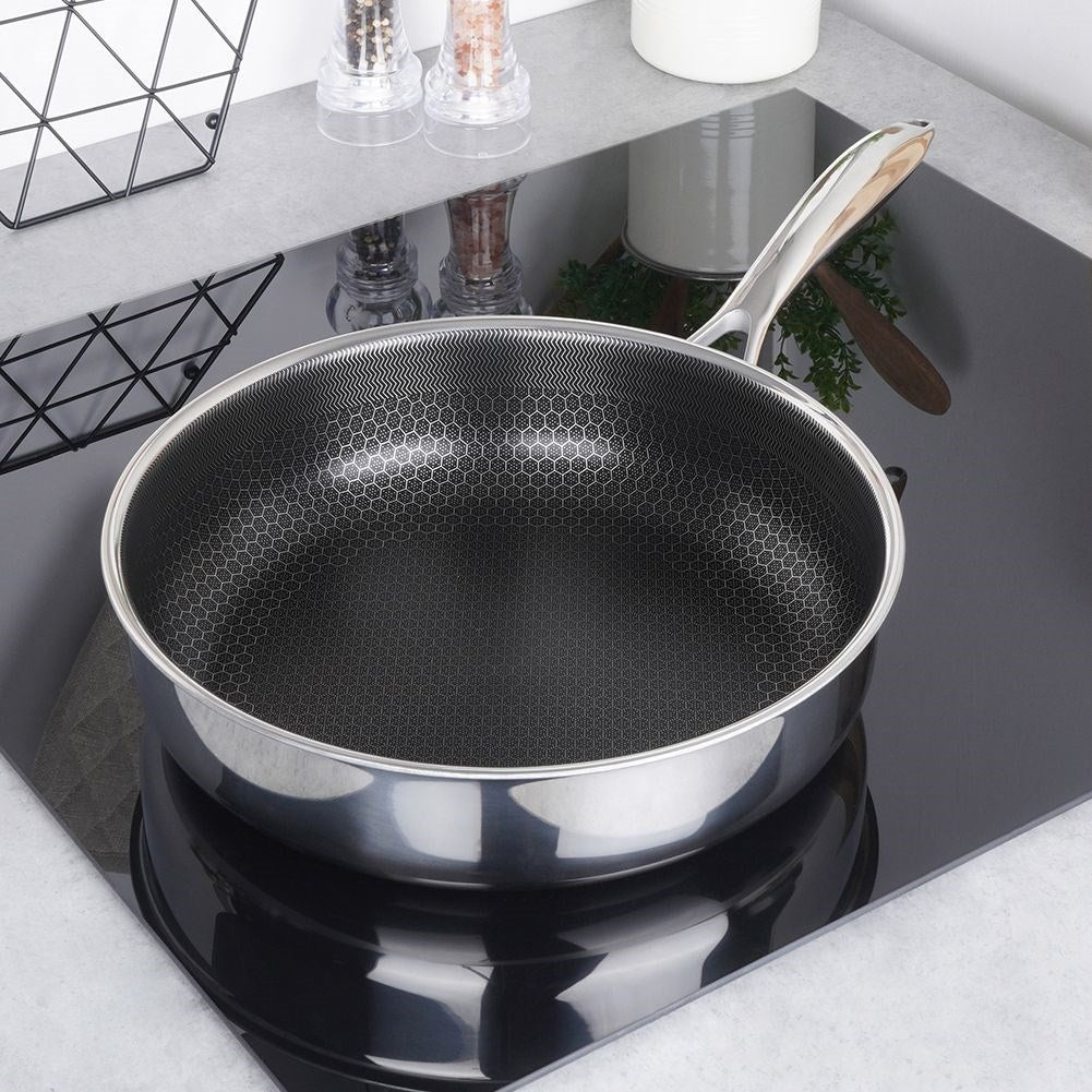 Hybrid frying pan: Non-stick, stainless steel, metal utensils