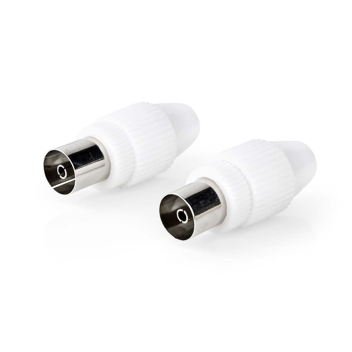 IEC (Coax) Connector | Straight | Female | Nickel Plated | 75 Ohm | Screw | Cable input diameter: 7.0 mm | Metal / PVC | White | 2 pcs | Box